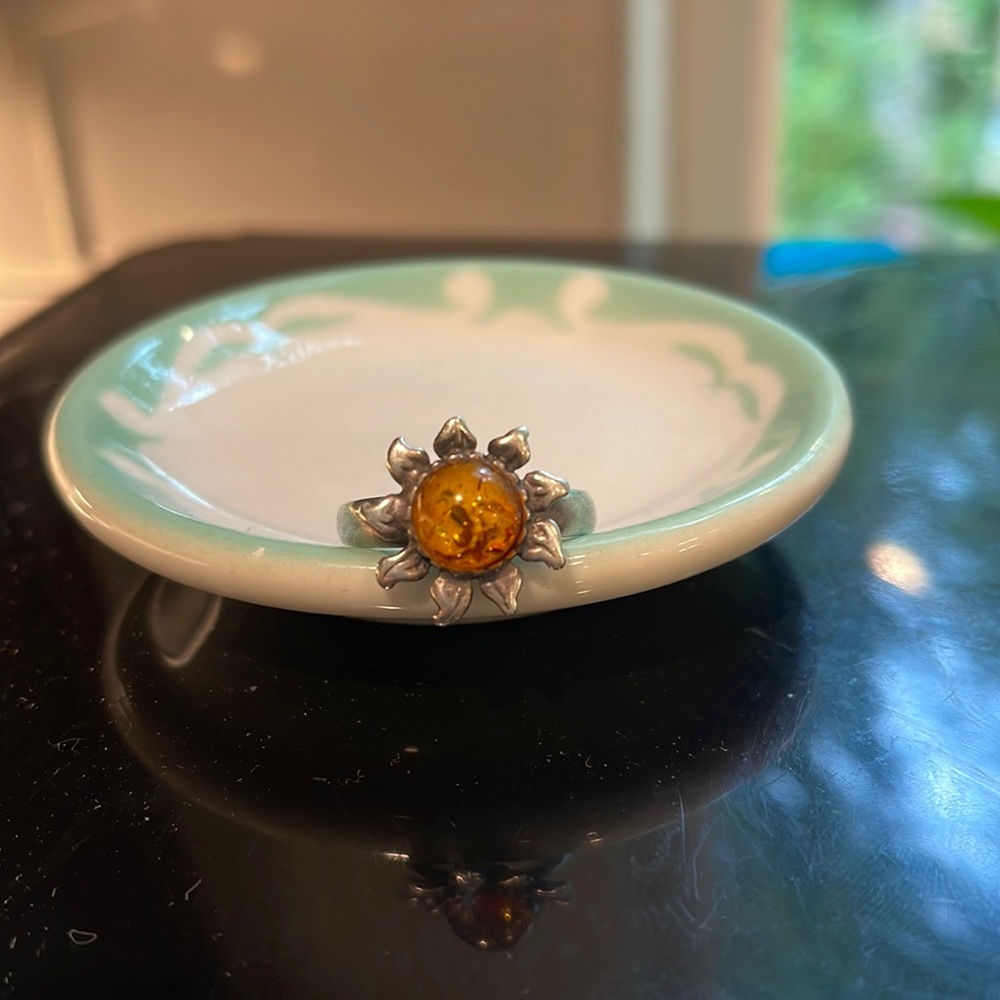 Amber and Sterling Silver Ring.
